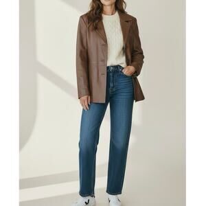 Dialogue Vtg Y2K Button-front Classic Leather Jacket Brown